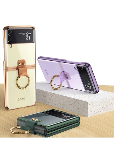 Samsung Galaxy Uyumlu Z Flip 3 Kilif Zore Yüzüklü Kipta Kapak-Renksiz 529910621
