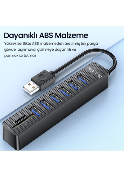 Veggieg Usb 2.0 Sd Microsd Kart Okuyucu Ve 6 Port Usb Çoklayıcı Hub