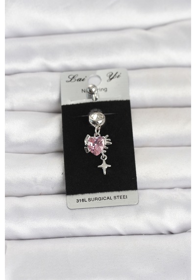 316l Cerrahi Çelik Pembe Zirkon Taşlı Model Göbek Piercing Renk Renk