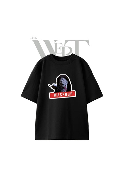 Thewert Wassuup Meme Tasarım Baskılı Ünisex Siyah Oversize T-shirt