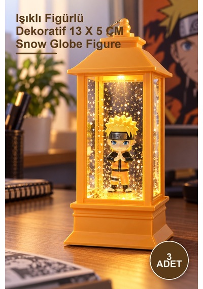 3 Adet Anime Naruto Kar Küresi Işıklı Figürlü Dekoratif 13 X 5 Cm Snow Globe Figure