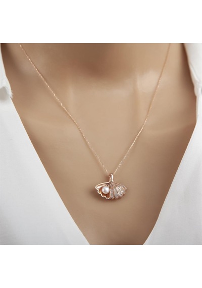 Mercan İnci Rose Kaplama 925 Gümüş Kadın Kolye