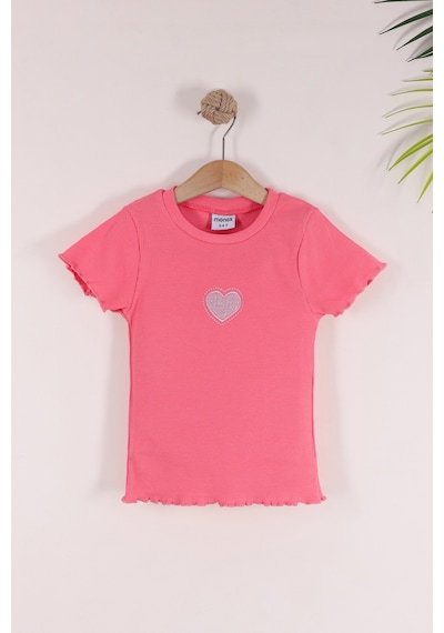 Monox 5-12 Yaş Kız Çocuk 3'lü Nakışlı Fitilli Tshirt Likralı Esnek Yazlık Body Set Taş Yeşil Nar