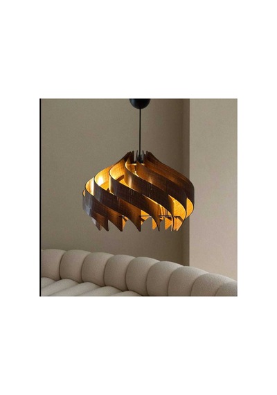 40 Cm Spiral Ahşap Avize - Modern Bohem Sarkıt - Mutfak Salon Yatak Odası Tekli Aydınlatma Ceviz