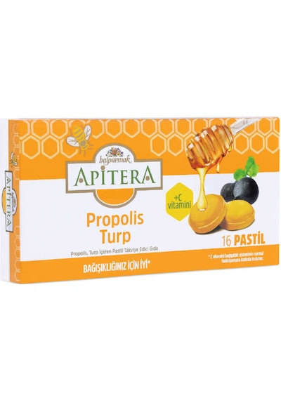 Apitera Doğal Bal, Turp, Kurkumin, C Vitamini Ve Propolis İçeren Takviye Edici 16 Lı Boğaz Pastili