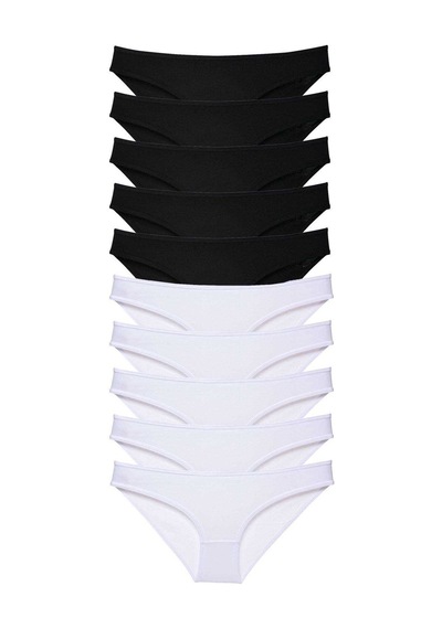 Royaleks 10 adet Eko Set Likralı Kadın Slip Külot Siyah Beyaz RYL-EKO10012 Beyaz - Siyah