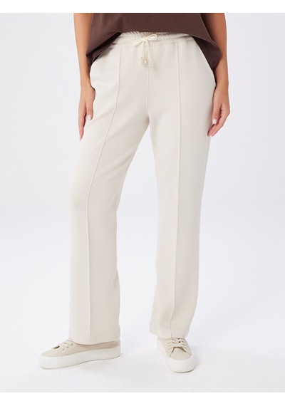 Faik Sönmez Relax Önü Dikiş Detaylı Wide Leg Fit Örme Pantolon W27pnt034 Uw27pnt03472 Taş