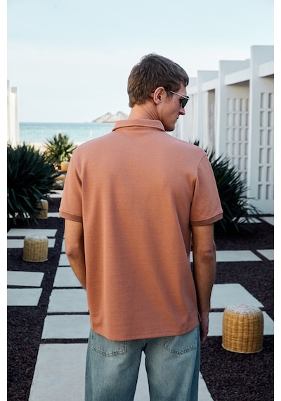 Grimelange Laporte Erkek Dokulu Kumaşlı Slim Fit Kiremit Rengi Polo Yaka T-shirt