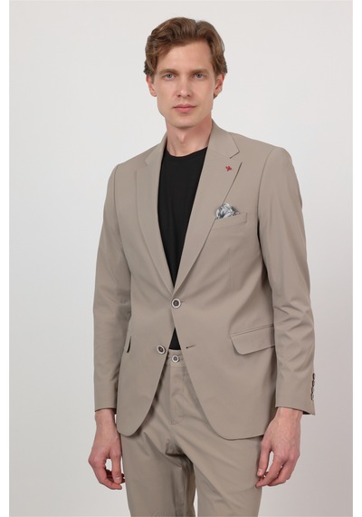 İmza Koyu Bej Kendinden Desenli Mono Yaka 6 Drop Slim Fit Takım Elbise 1001260162