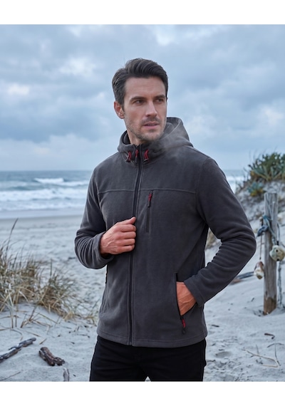 Luxıc Core Erkek Kapüşonlu Koyu Gri Polar 3 Cepli Fermuarlı Sıcak Tutan Kışlık Outdoor Hoodie Günlük Stilpro