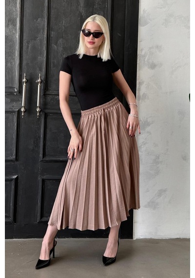 Madmext Camel Pileli Midi Boy Kadın Etek Mg2393