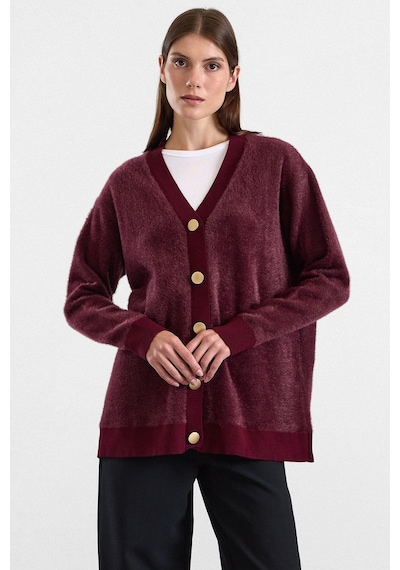 Olcay V Yaka Soft Kumaş Hırka Mürdüm 8295
