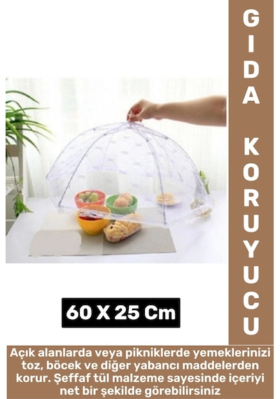 Kamp Piknik Outdoor Rüzgar Toz Sinek Böcek Koruyucu Katlanabilir Pratik Tül Yemek Koruma Şemsiyesi Çok Renkli