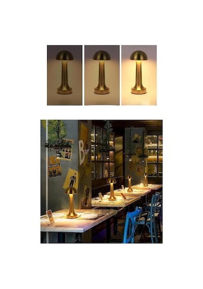 Tr Elektrikurunleri Dekoratif Masa Lambası Dimmerli Şarjlı Lizbon Gold Cafe Restoran Masa Lambası 3 Renk Işık Modu Diğer
