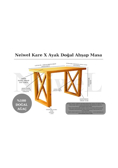Neiwel Loel Doğal Ahşap Çalışma Ve Ofis Masası-70cm-200cm Açık Ceviz