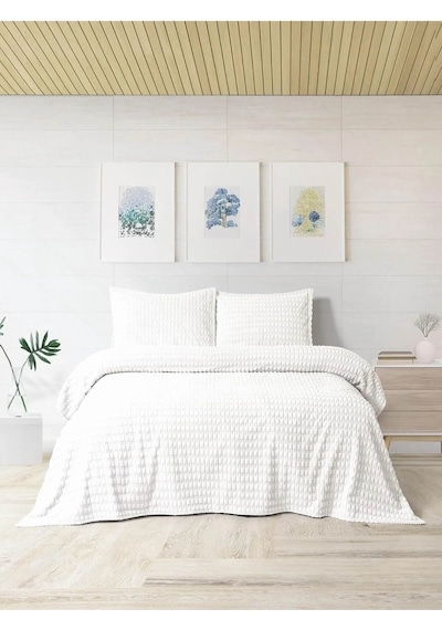 Merinos Modern Line Twist 3 Parça Çift Kişilik Battaniye Seti - E Ekru