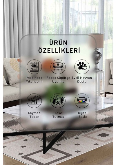 Yıkanabilir Kaymaz Taban Dijital Baskılı Halı Ve Yolluk Leke Tutmaz Salon & Mutfak Halısı - 0138 Kahverengi