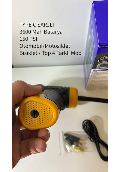 Auhma 6600 Şarjlı Araç Otomobil /bisiklet/ Motosiklet Lastik Pompası Hava Kompresörü 150 Psi 1 Adet