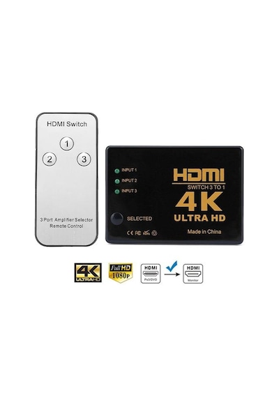 4K Ultra Hd Ir Alıcılı Kumandalı Hdmi Çoklayıcı 3 In 1 Switch