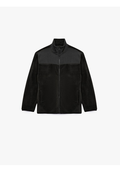 Koton Cepli Fermuarlı Uzun Kollu Dik Yaka Polar Sweatshirt Siyah 7wkb10264tk