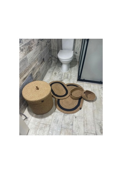 Jüt,hasır,5 Lı,banyo Paspas Takımı,bohem Tarzı Banyo Takımı,iskandinav Paspas/sepet Hasır Siyah Hasır Siyah
