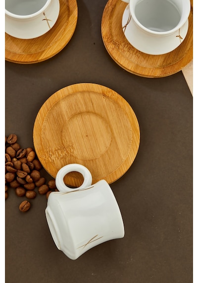 Bambu Altlık Ve Fincan Seti Modern Tasarım Beyaz