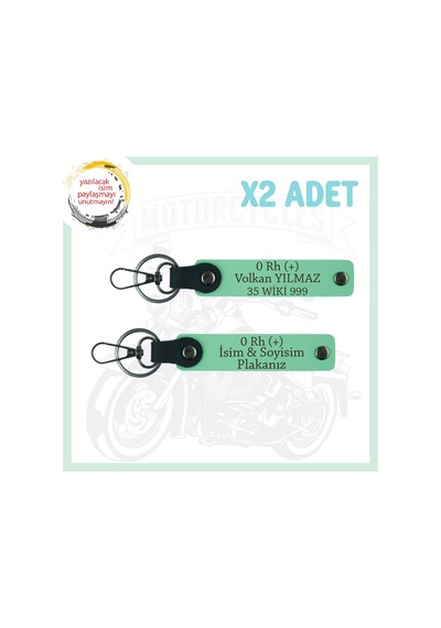 Yeşil, Efsane Motorculara Özel, İsim Plaka Ve 0 Rh + Kan Grubu Yazılı Anlamlı Hediye X2 Anahtarlık Çok Renkli