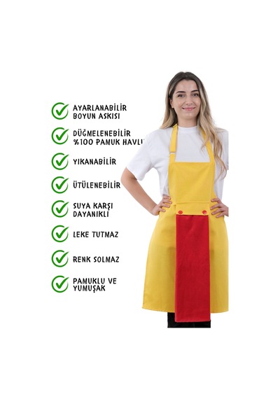 Star Ayar Askılı Havlulu Mutfak Önlüğü Seti Havlulu Önlük Sarı-kırmızı