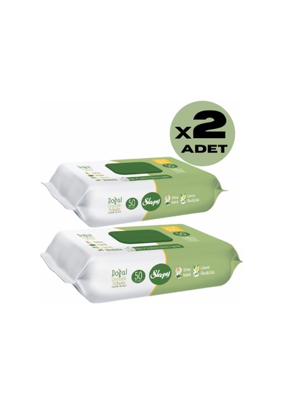 Sleepy Doğal Organik Pamuklu El Yüz Vücut Temizlik Havlusu Islak Mendil 2 x 50 Yaprak