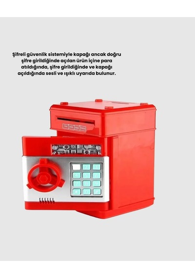 Kırmızı Şifreli Atm Kasa Para Yutan Kumbara Mh-hs2060-8373