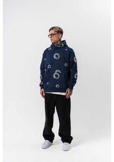 Respire Erkek Upload Baskılı Kapüşonlu Oversize Hoodie Lacivert