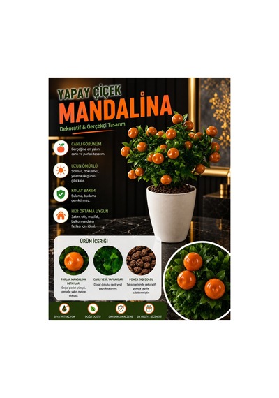 Yapay Mandalina Çiçeği Saksılı Dekoratif Bitki Ev Ofis Süsü Çok Renkli