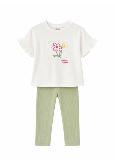 Baby Lory Kids Store Kız Çocuk Yeşil Tayt Çiçekli Takım Yeşil - Beyaz