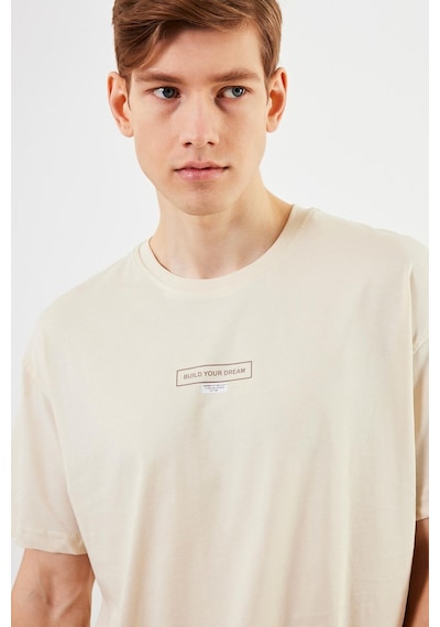 Leo Erkek Oversize Tshirt %100 Pamuk Bisiklet Yaka Baskı Detaylı Basic Tişört Mtlce83 Taş
