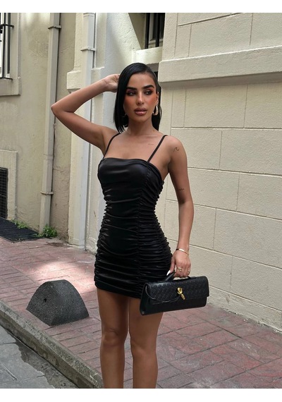 Havens Rovena Büzgülü Mini Elbise Siyah