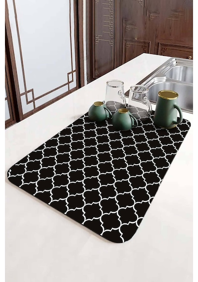 Siyah Fas Desen Microfiber Bulaşık Kurutma Matı Mm002
