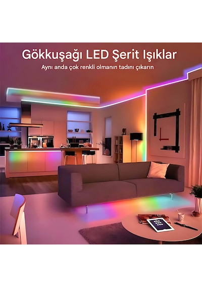 5v Rgb Neon Şerit Led Lamba 3 Metre Telefon Ve Kumanda İle Kontrol Sınırsız Renk Tak Çalıştır Çok Renkli