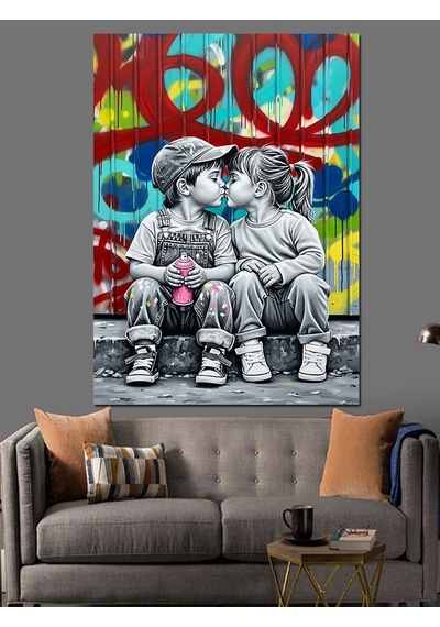 İlk Aşk Ve Duvar Grafiti Dekoratif Kanvas - Mdf Ahşap Tablo