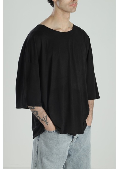 Cocopelli Fakir Kol Siyah Oversize Viscon T-shirt Coc2277 Siyah