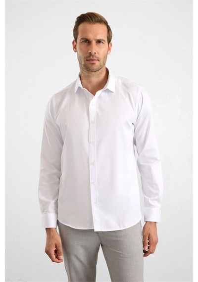 Süvari Beyaz Slim Klasik Yaka Düz Casual Gömlek Sgm1008400022-bey