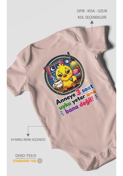 Morivokids Anneye Özel Kısa Kollu Bebek Body %100 Pamuk Zbn245-kk Pastel Pembe
