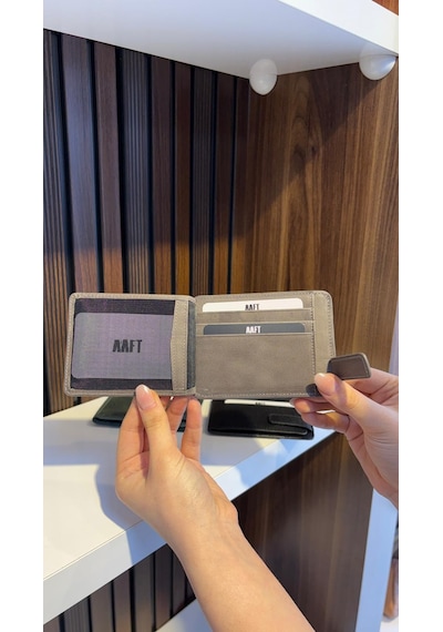 Mft Leather Hakiki Deri Mıknatıslı Kartlık Mona 1103 Gri