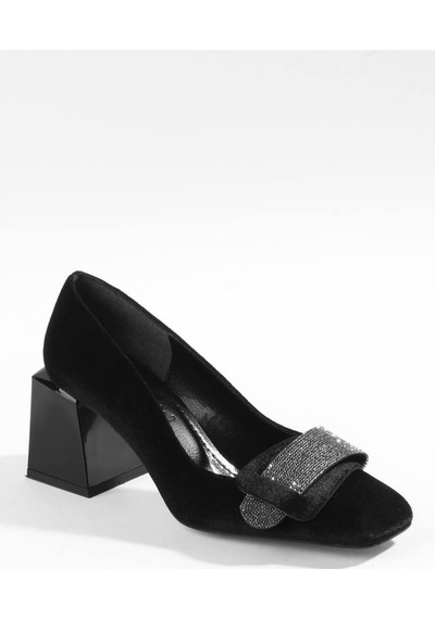 Paris Shoes Paris Siyah Kadife Klasik Topuklu Ayakkabı Z081-siyah Siyah