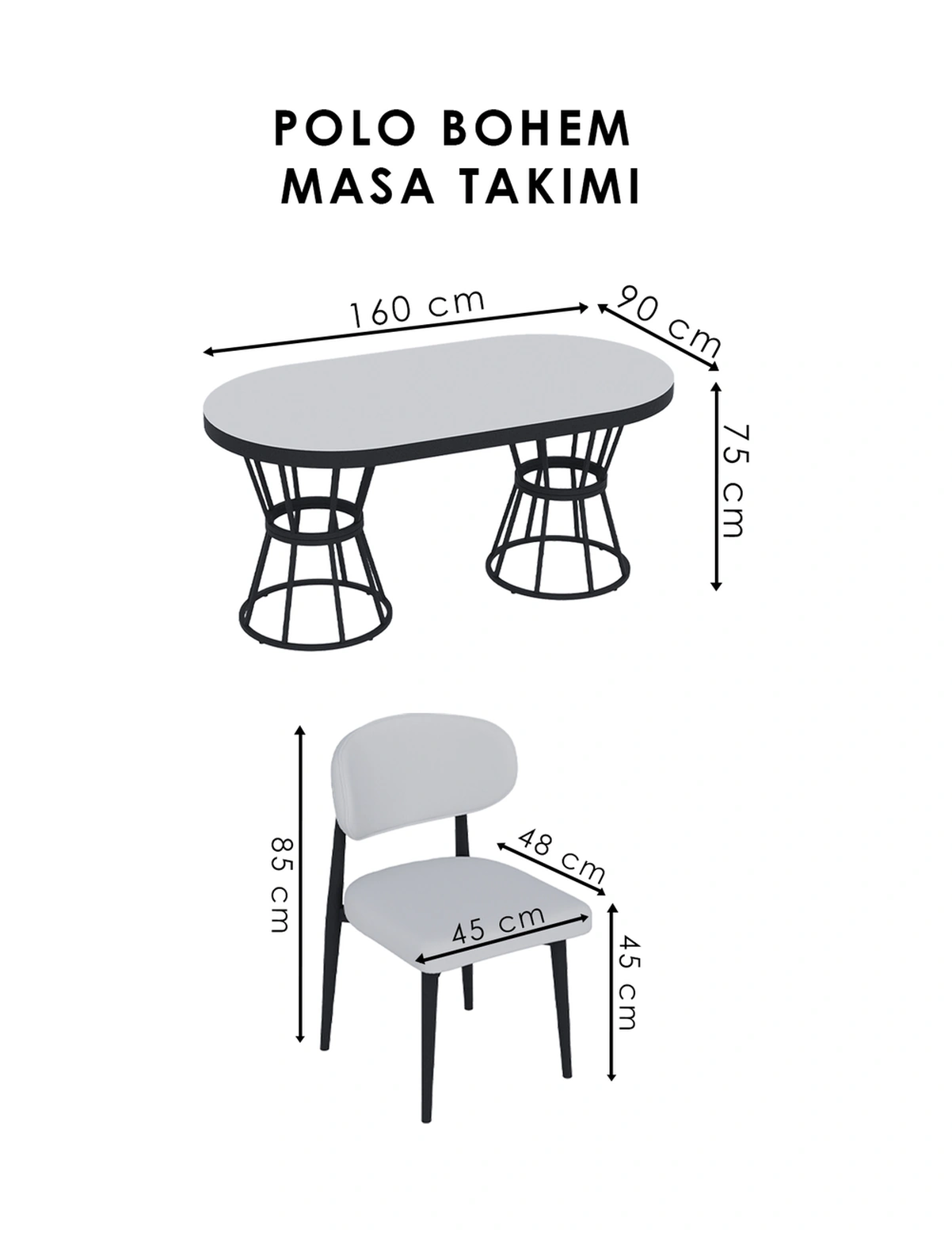 Bohem Polo Mutfak Sandalyesi Beyaz Krem