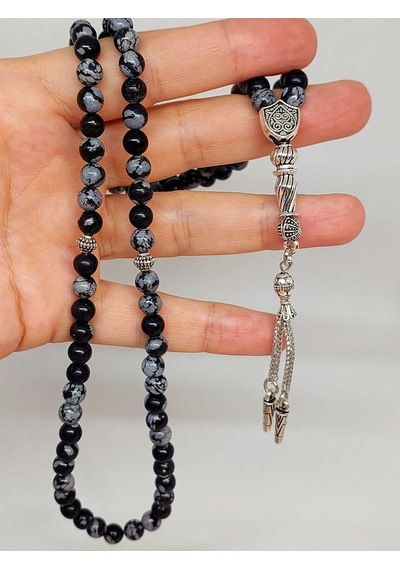 Kar Tanesi Obsidyen Taşı 99luk Tesbih 6mm