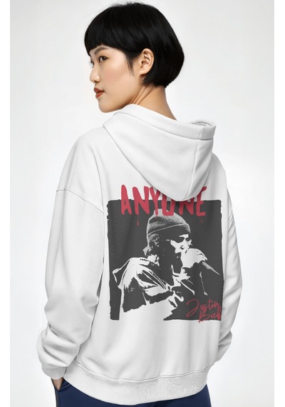 Sevbano Justin Bieber Anyone Şarkıcı Sırt Baskılı Unisex Oversize Penye H beyaz