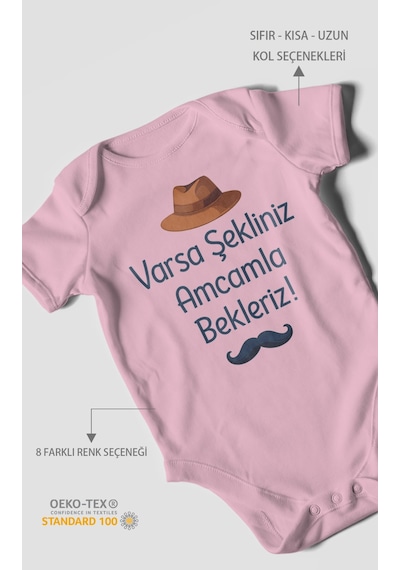 Morivokids Varsa Şekliniz Amcamla Bekleriz Kısa Kollu Bebek Body %100 Pamuk Koyu Pembe
