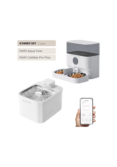 Petfit Aqua Flow Wifi Akıllı Bataryalı Otomatik Kedi Köpek Su Pınarı Çeşmesi Şelalesi+petfit Catmax Pro Plus 5l Wi-fi Kameralı Akıllı Otomatik Mama Kabı Besleme Ünitesi Bundle