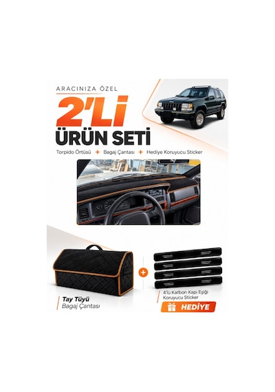 E-biz Jeep Grand Cherokee 1993-1998 Uyumlu Torpido + Tay Tüyü Çanta - Siyah-kahverengi - Je001