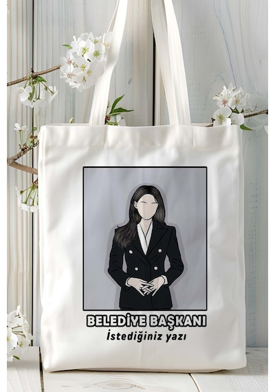 Art Hediye Belediye Baskanı Baskılı Bez Omuz Çantası Kişiye Özel Model 2 Çok Renkli